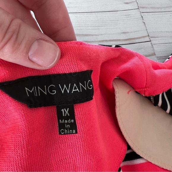Ming Wang Long Cardigan In Coral, Black and White size 1X - Picture 4 of 9
